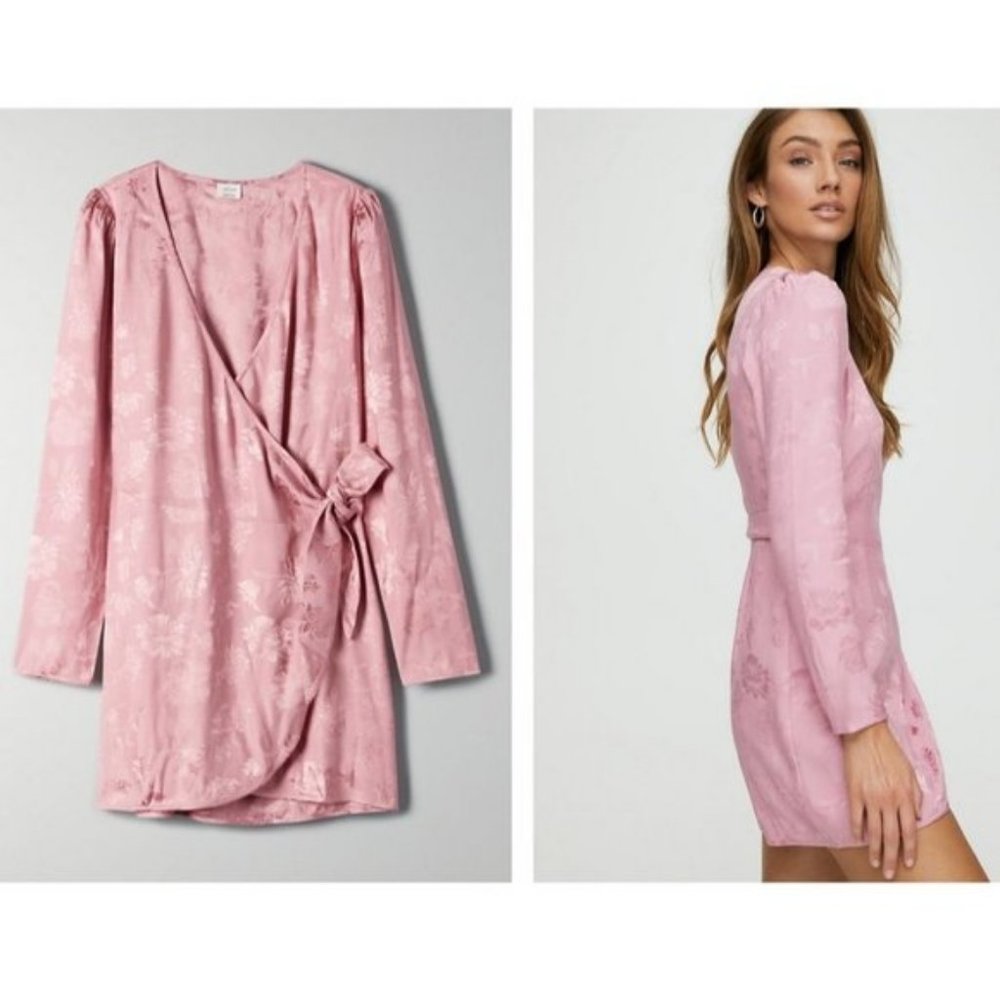 Aritzia Wilfred Callie Long Sleeve Wrap Dress in Pink